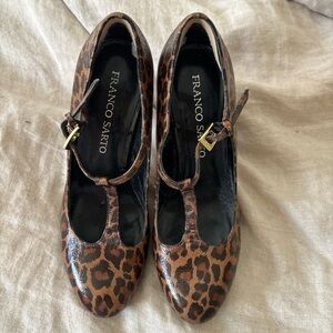 Franco Sarto Leopard Print T-Strap Heels